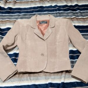 Tan Genuine Leather Blazer Jacket One Button Tailored Women’s XS